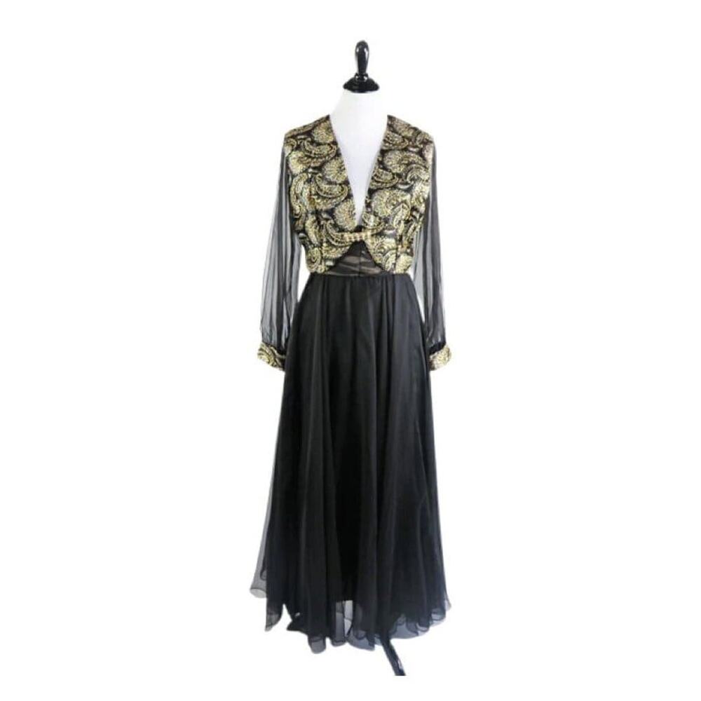 Vintage 60s Witchy Gothic Glam Jack Bryan Black Chiffon Maxi Dress Medium